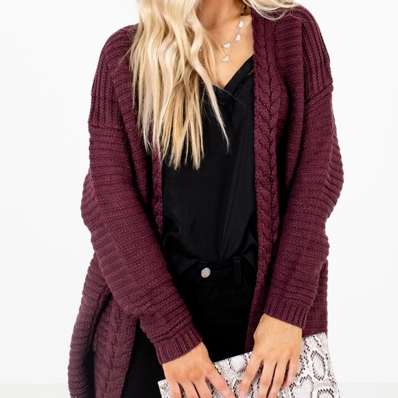 Pink Rose Maroon Knit Cardigan 